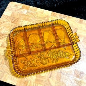 VINTAGE CARNIVAL GLASS Relish TRAY - Iridescent Amber